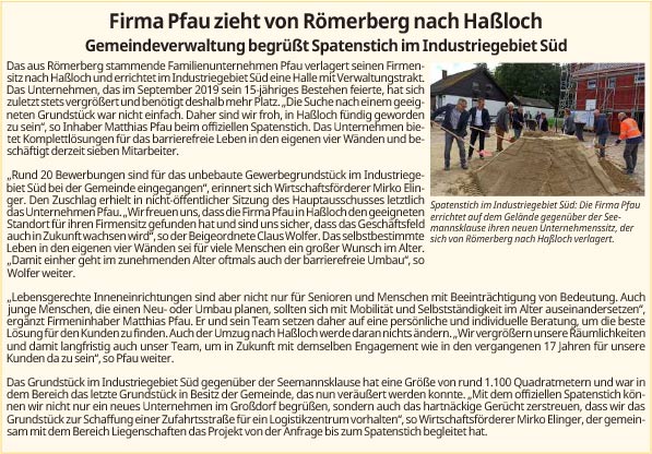 Firma Pfau zieht von Römerberg nach Haßloch - Spatenstich“