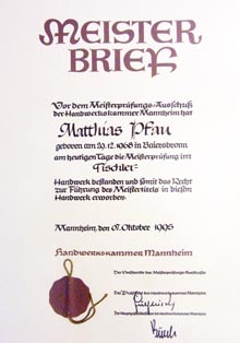 Meisterbrief Tischler HWK Mannheim